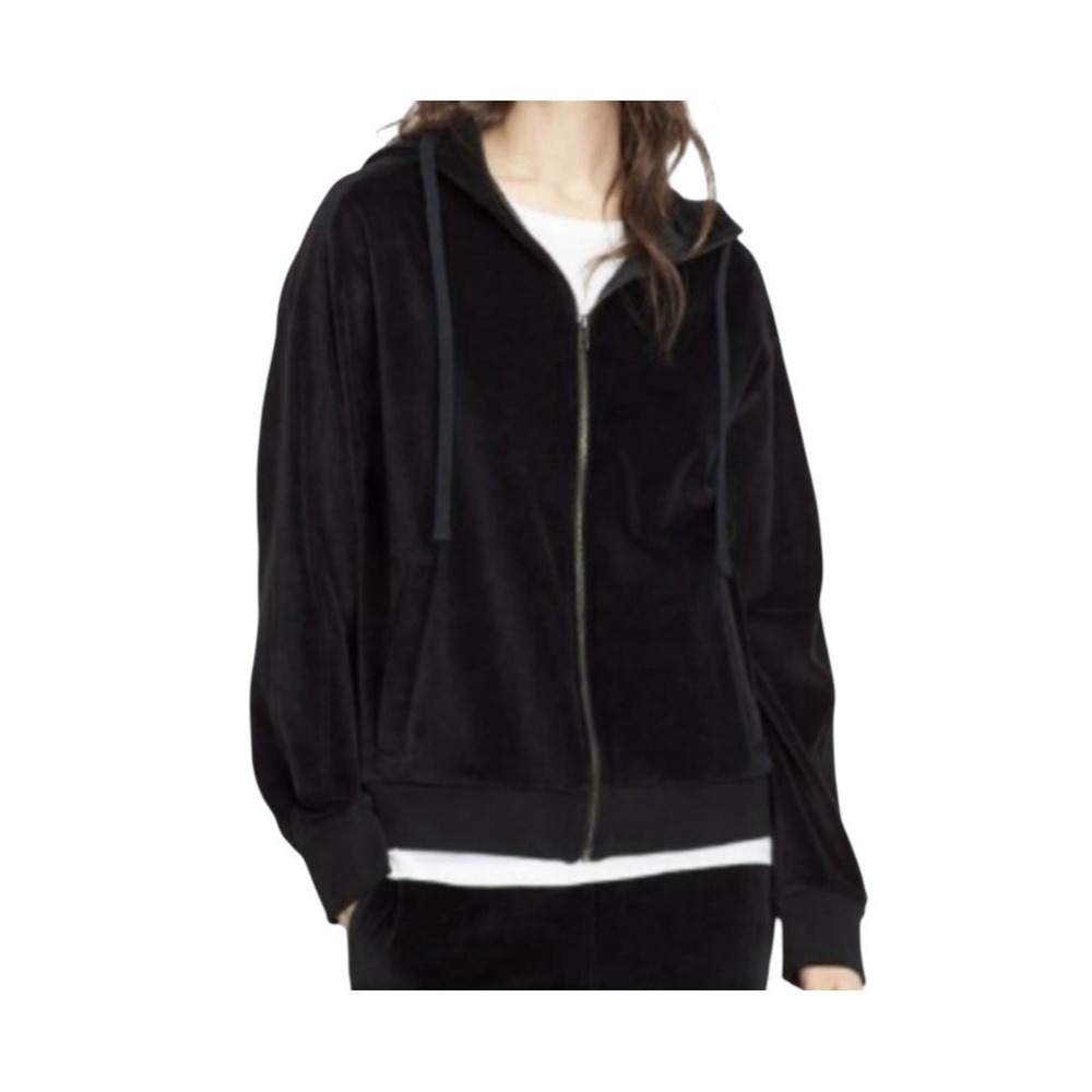 VINCE Velvet Jacket Hoodie Women's Medium Black‎ Pockets Full Zip Outdoor Cozy